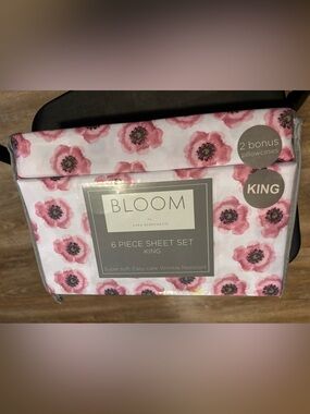 NEW BLOOM BY SARA BERRENSON 6 pc sheet set king, Floral Pink White Microfiber